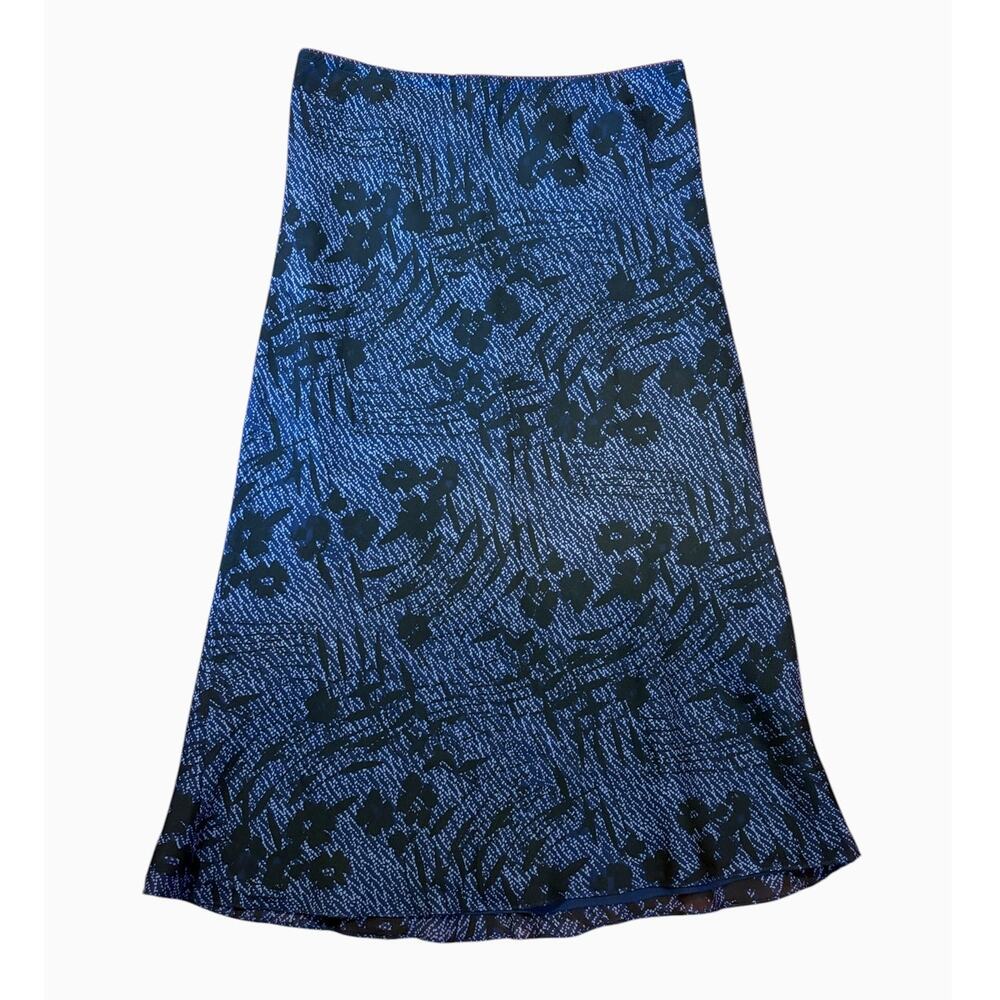 Vintage Women's 90s Y2K 100% Silk Slip Skirt i.e. Petite Small Navy Black Floral